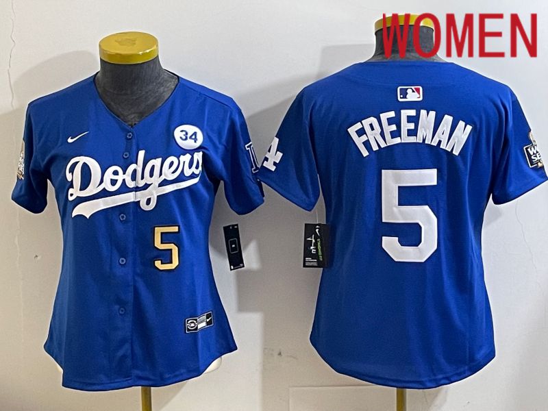 Women Los Angeles Dodgers 5 Freeman Blue Game 2024 Nike MLB Jersey style 11213